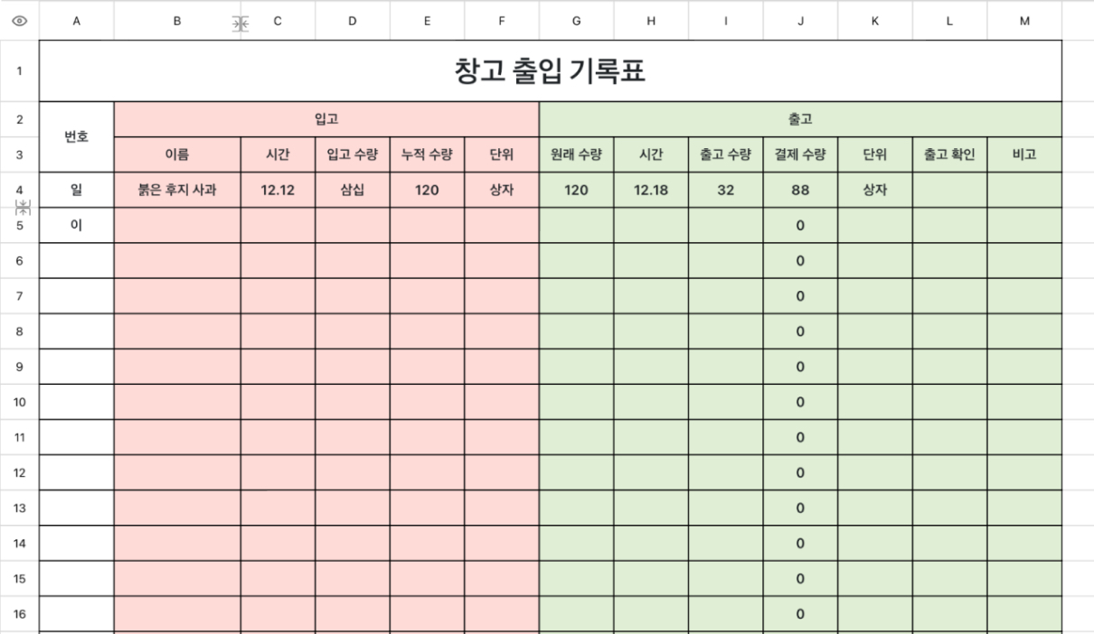 창고 출입 기록표 (자동 통계)